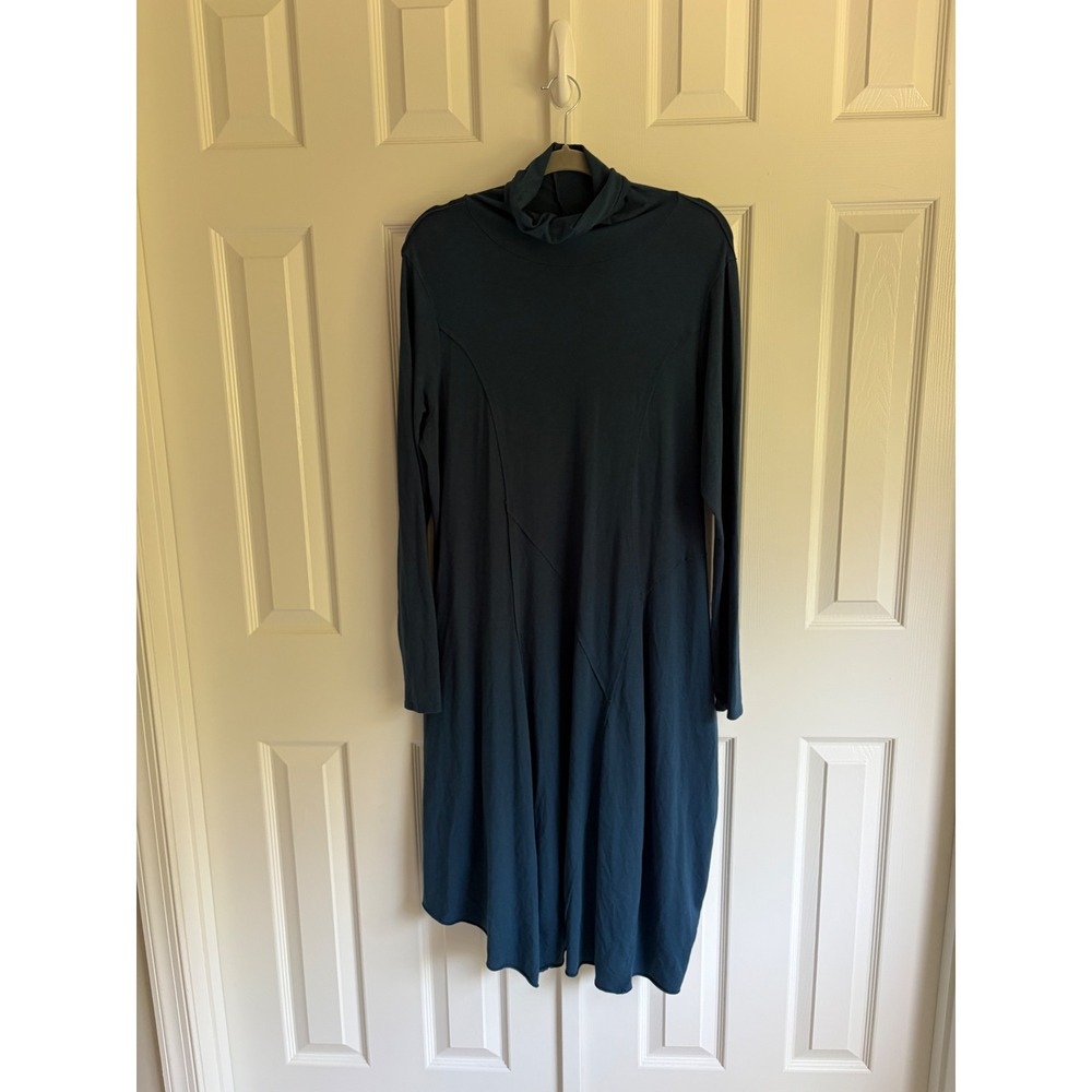 Peruvian Connection Midi Dress Womens XL Blue Pima Cotton Modal Asymmetric Seam